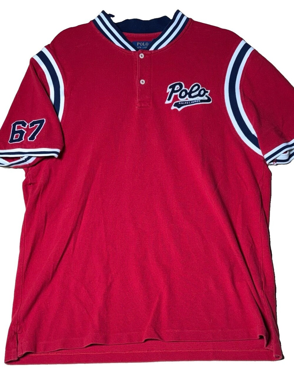 Polo Ralph Lauren Team 67 Men's Spellout 1/4 Button Polo Shirt Large Spell Out